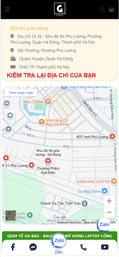 Kiểm tra lại địa chỉ giao hàng